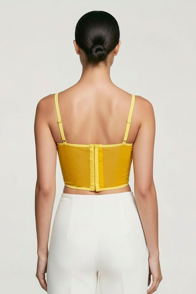 JEWEL BEAD EMBELLISHED MESH BONE CORSET CROP TOP