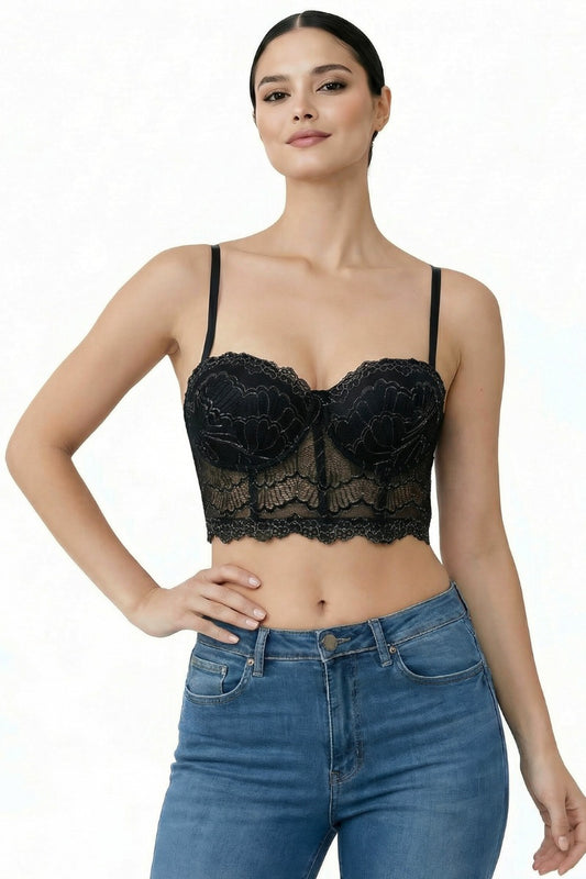 Scalloped Lace Bustier Crop Top