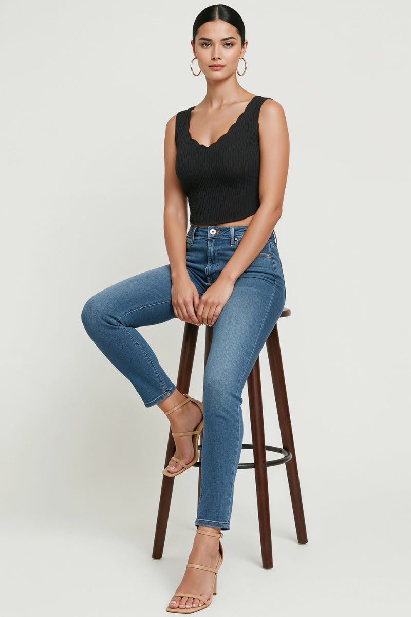 BACK FOIL WEAVE BAND WAVY CROP TOP