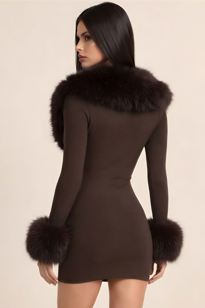 Luxe Faux Fur Plunging V-Neck Mini Dress
