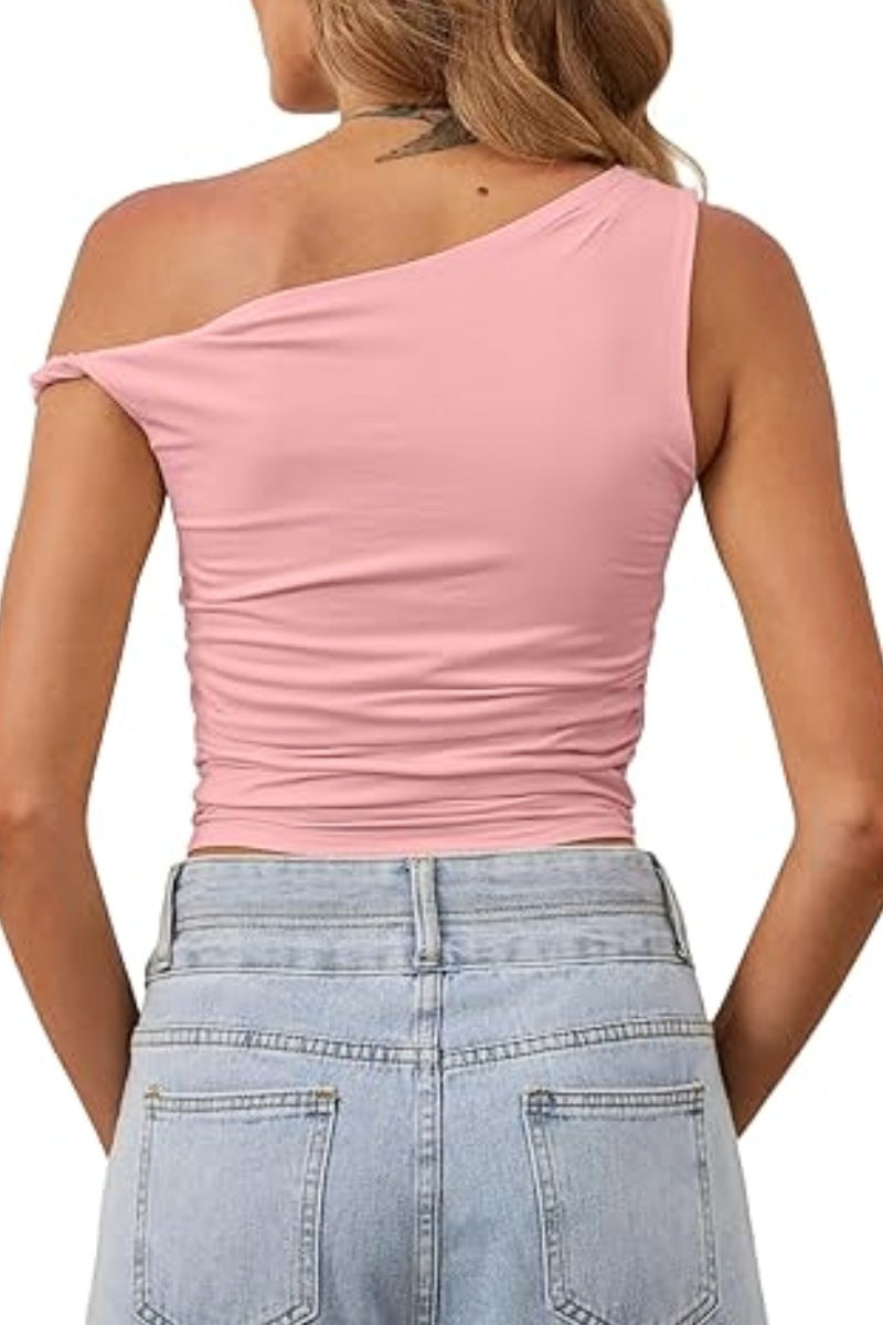 Reversible Ruched One Shoulder Top