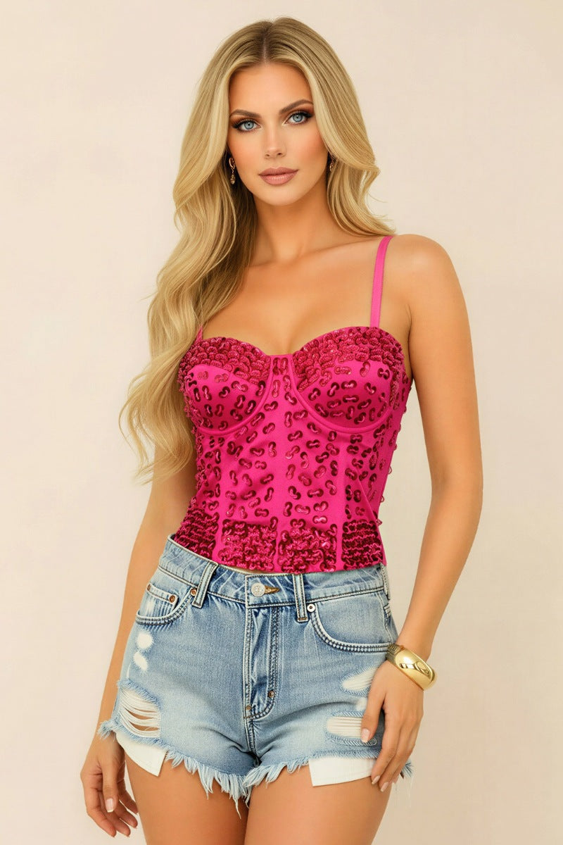 SEQUIN BEAD EMBELLISHED CORSET TOP_ D7227