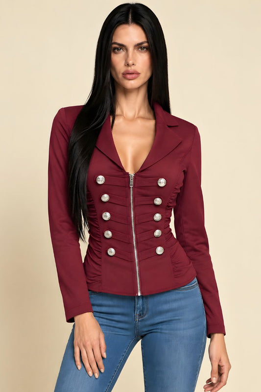 Military Button Detail Collared Jacket