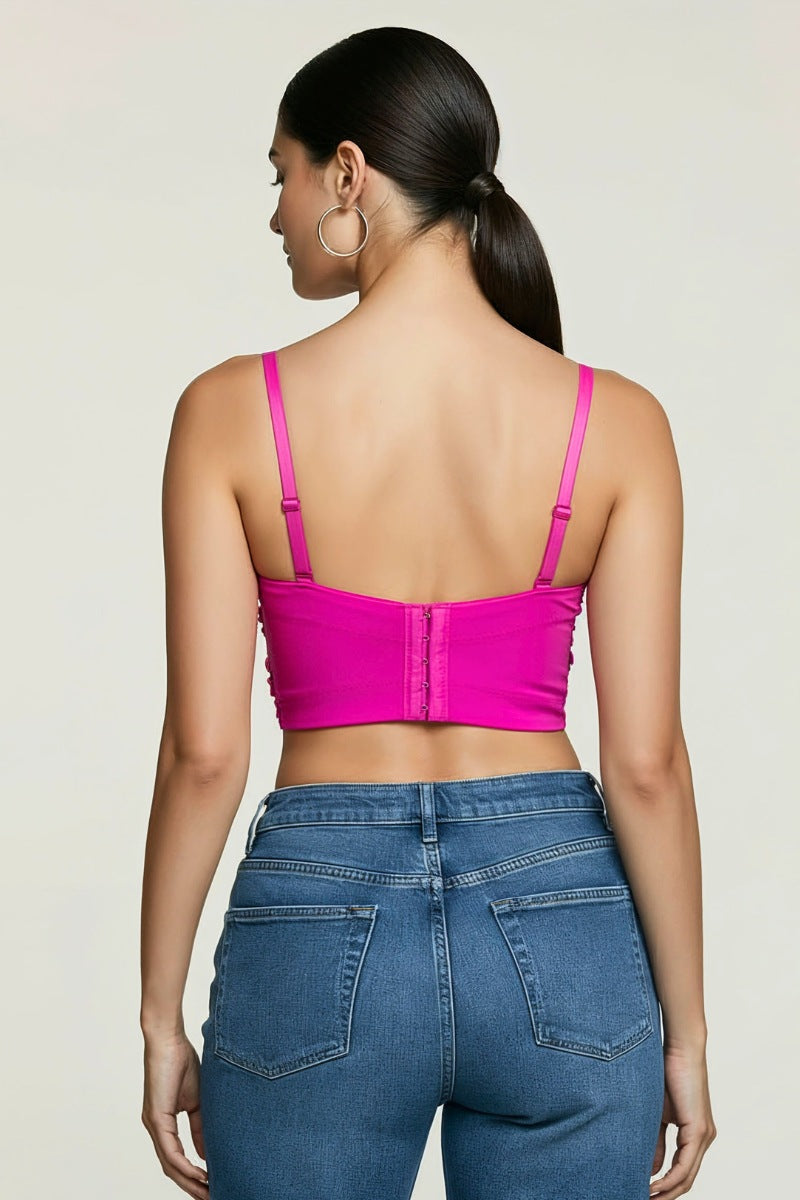 FLORAL LACE BEADING EMBELLISHED BUSTIER CROP TOP_ D7256