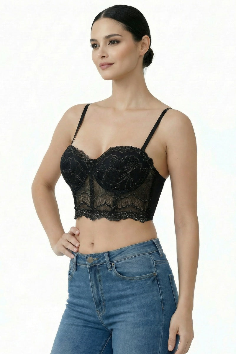 Scalloped Lace Bustier Crop Top