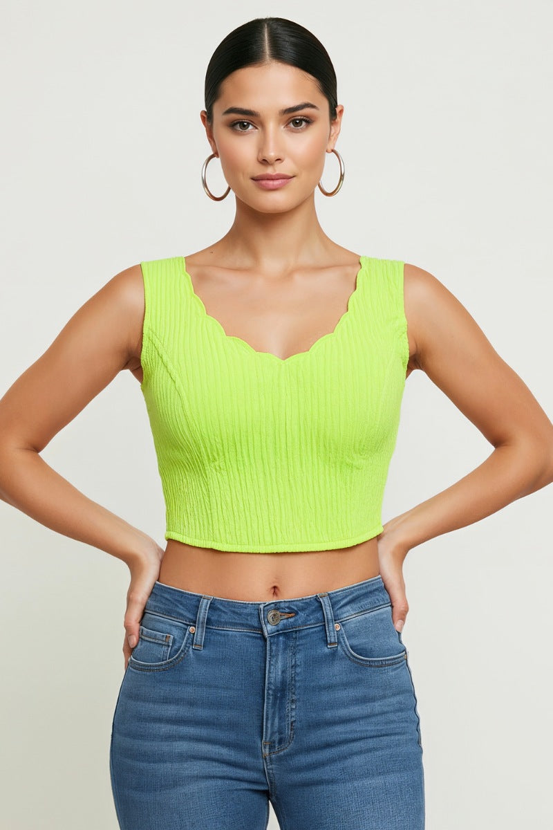 BACK FOIL WEAVE BAND WAVY CROP TOP