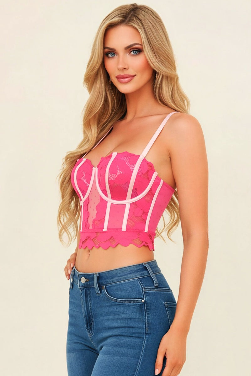 Lace Bustier Corset Top – Elegant Sheer Mesh Bustier