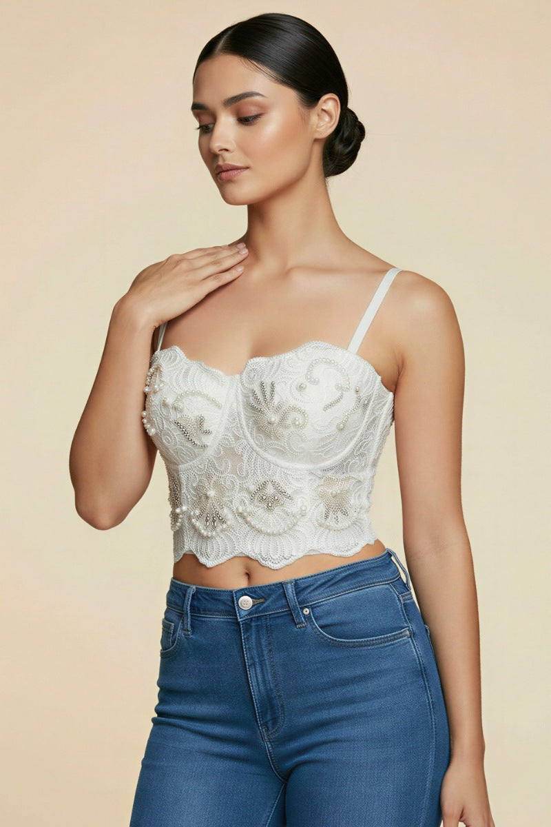 Embroidered Lace Bustier Crop Top