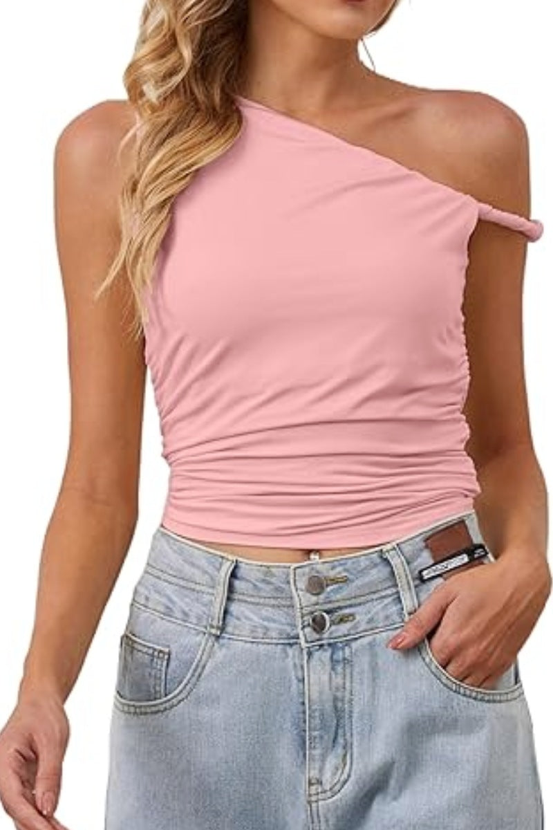 Reversible Ruched One Shoulder Top