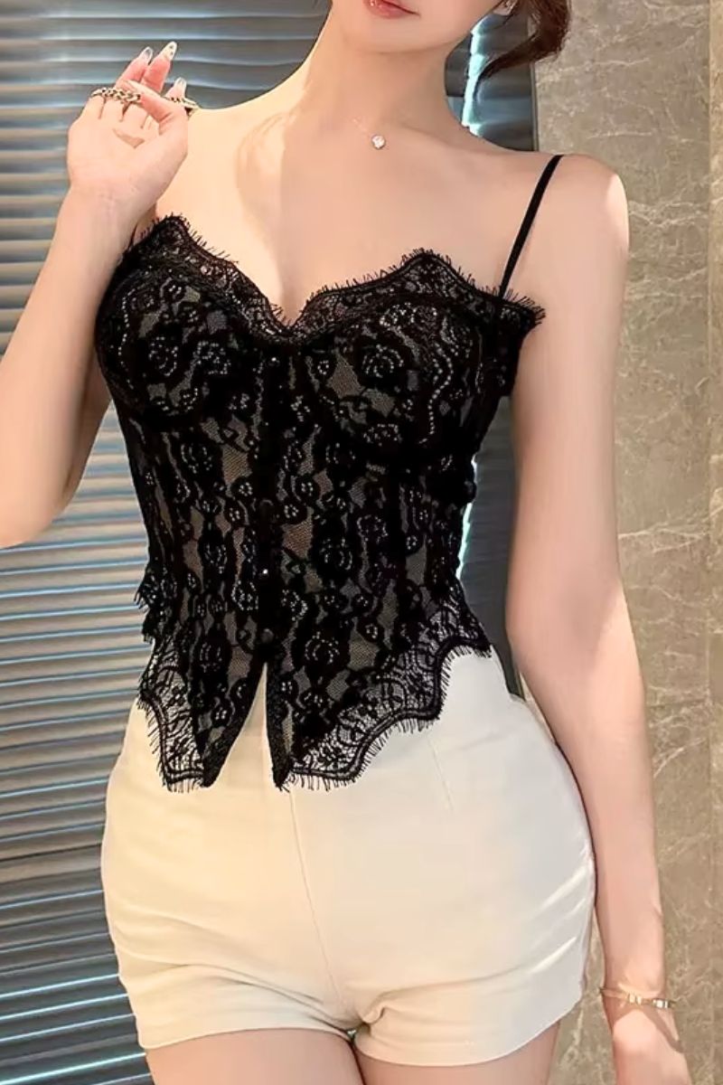 Floral Lace Smocked Back Corset Top