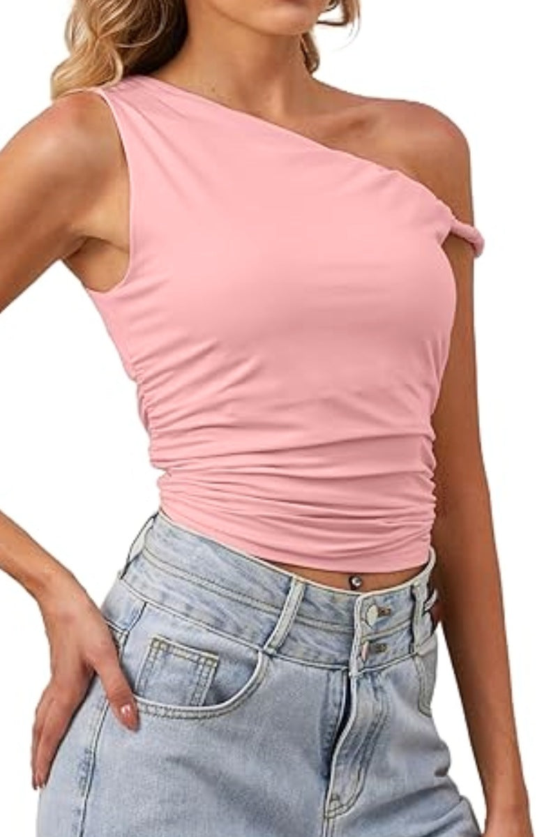 Reversible Ruched One Shoulder Top