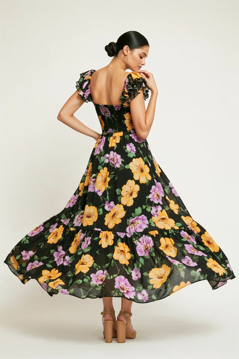 Floral Puff Sleeve Crop Top & Maxi Skirt Set