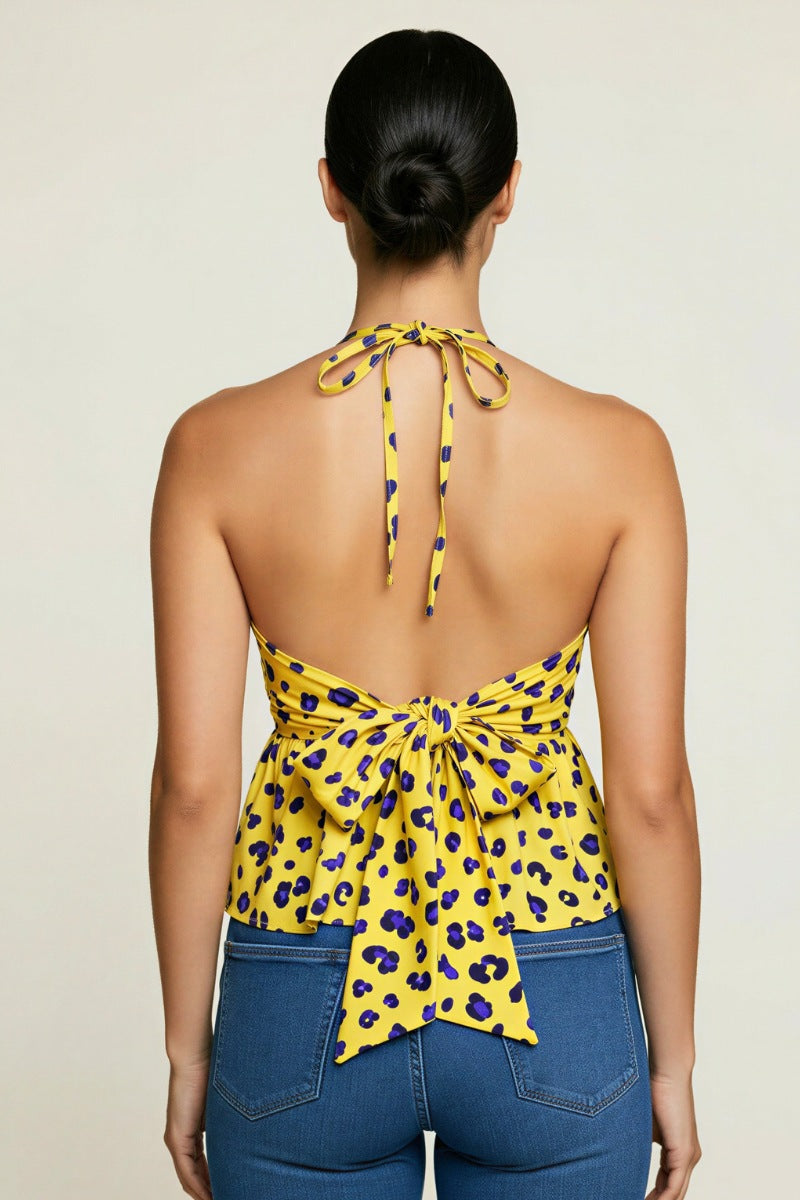Yellow Leopard Peplum Halter
