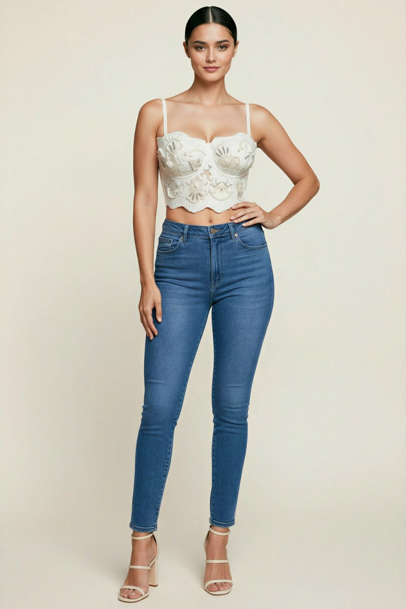 Embroidered Lace Bustier Crop Top
