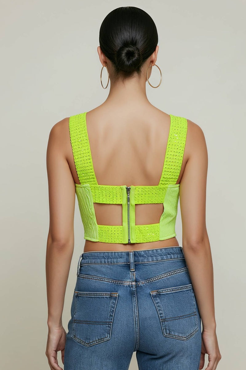 BACK FOIL WEAVE BAND WAVY CROP TOP