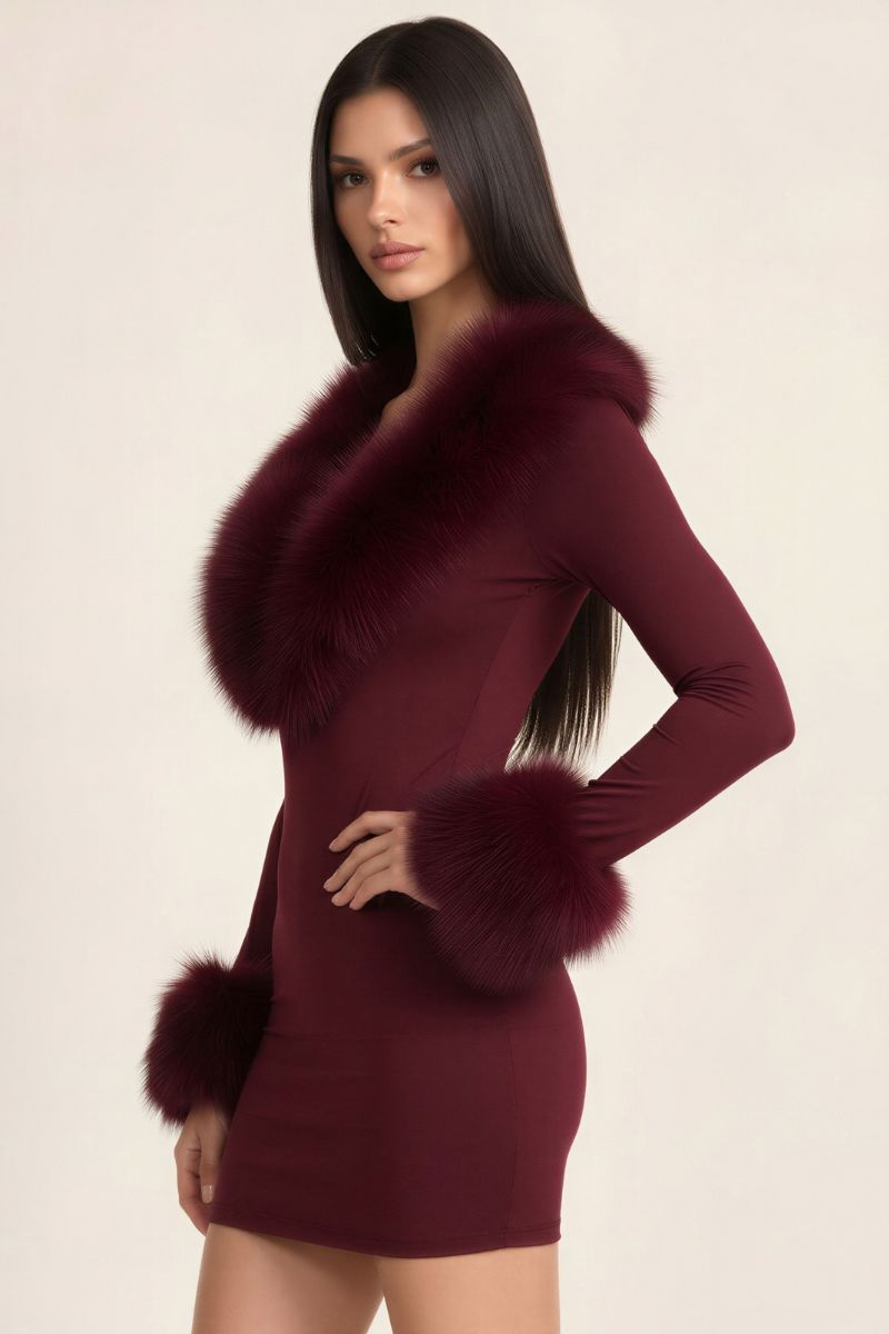 Luxe Faux Fur Plunging V-Neck Mini Dress