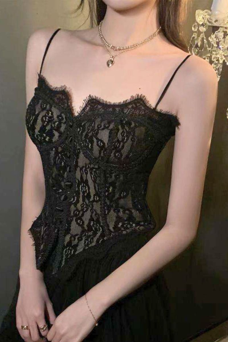 Floral Lace Smocked Back Corset Top