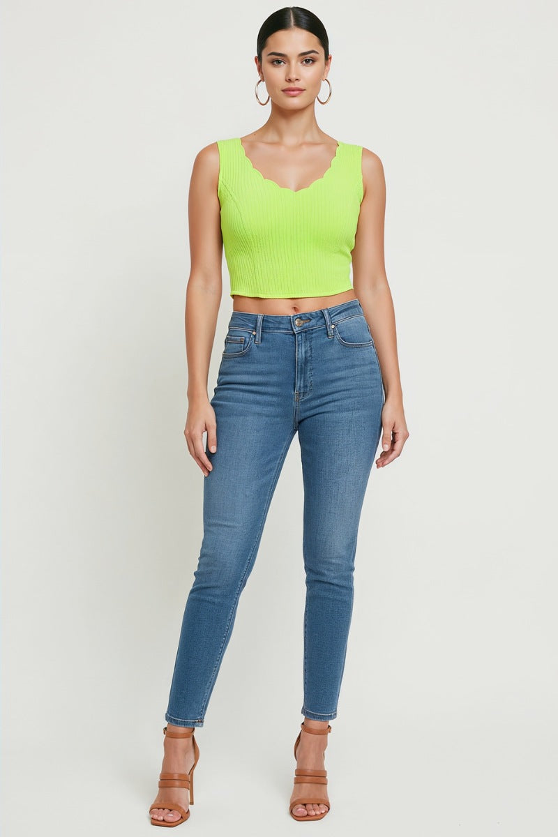 BACK FOIL WEAVE BAND WAVY CROP TOP