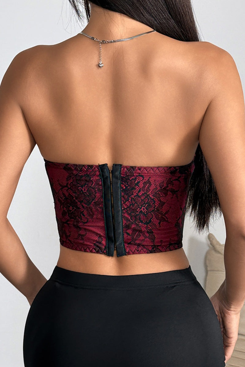 Eyelash Lace Bustier Crop Tube Top