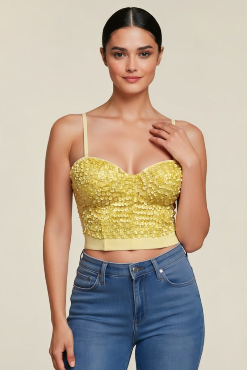IRIDESCENT GREEN BLACK MERMAID SEQUIN BUSTIER CROP TOP_ D7122