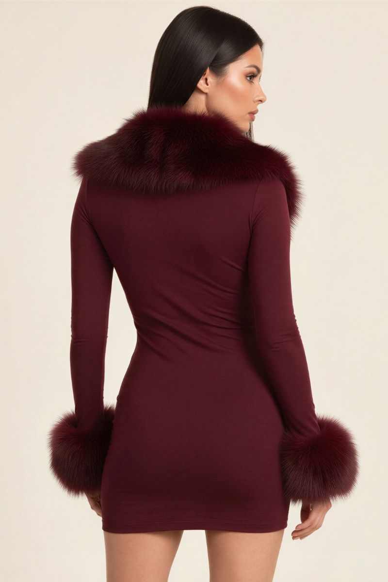 Luxe Faux Fur Plunging V-Neck Mini Dress