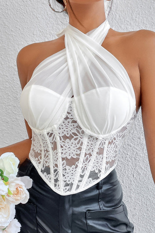 Sheer Mesh & Lace Halter Corset Top