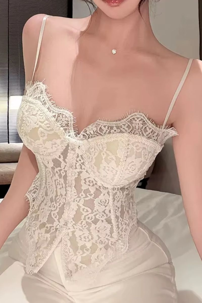 Floral Lace Smocked Back Corset Top