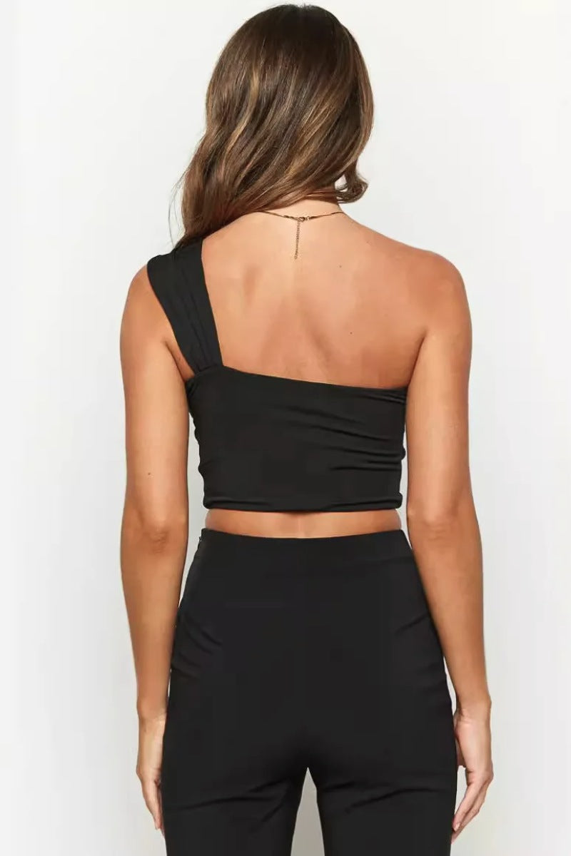 One Shoulder Twist Cutout Crop Top