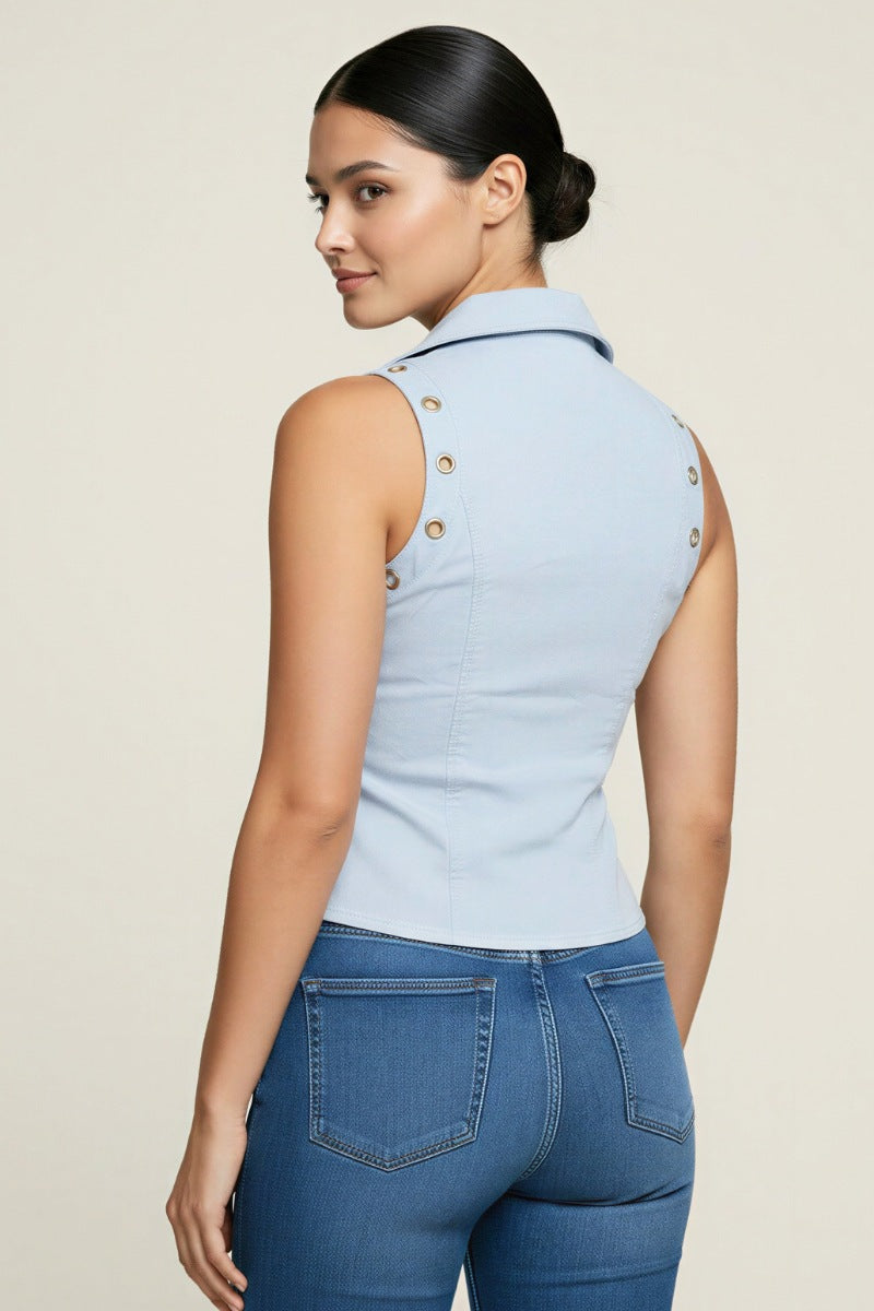 OVERSIZED COLLAR ZIPPER POINT TOP