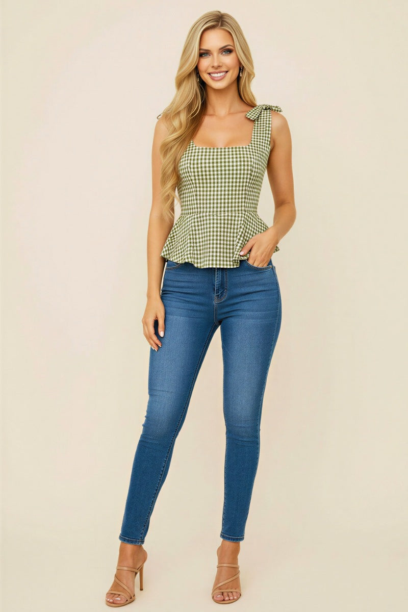 CHECKERED PEPLUM TANK