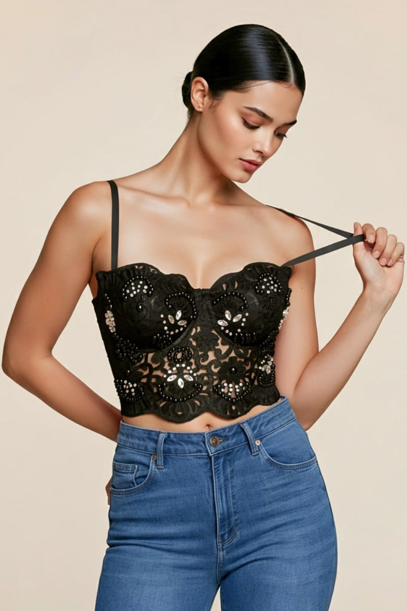 Embroidered Lace Bustier Crop Top