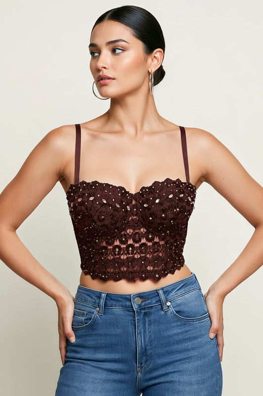 Reigning Lace Sequins Beaded Bustier Top_ DS4017