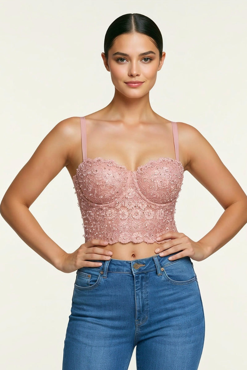 Reigning Lace Sequins Beaded Bustier Top_ DS4017