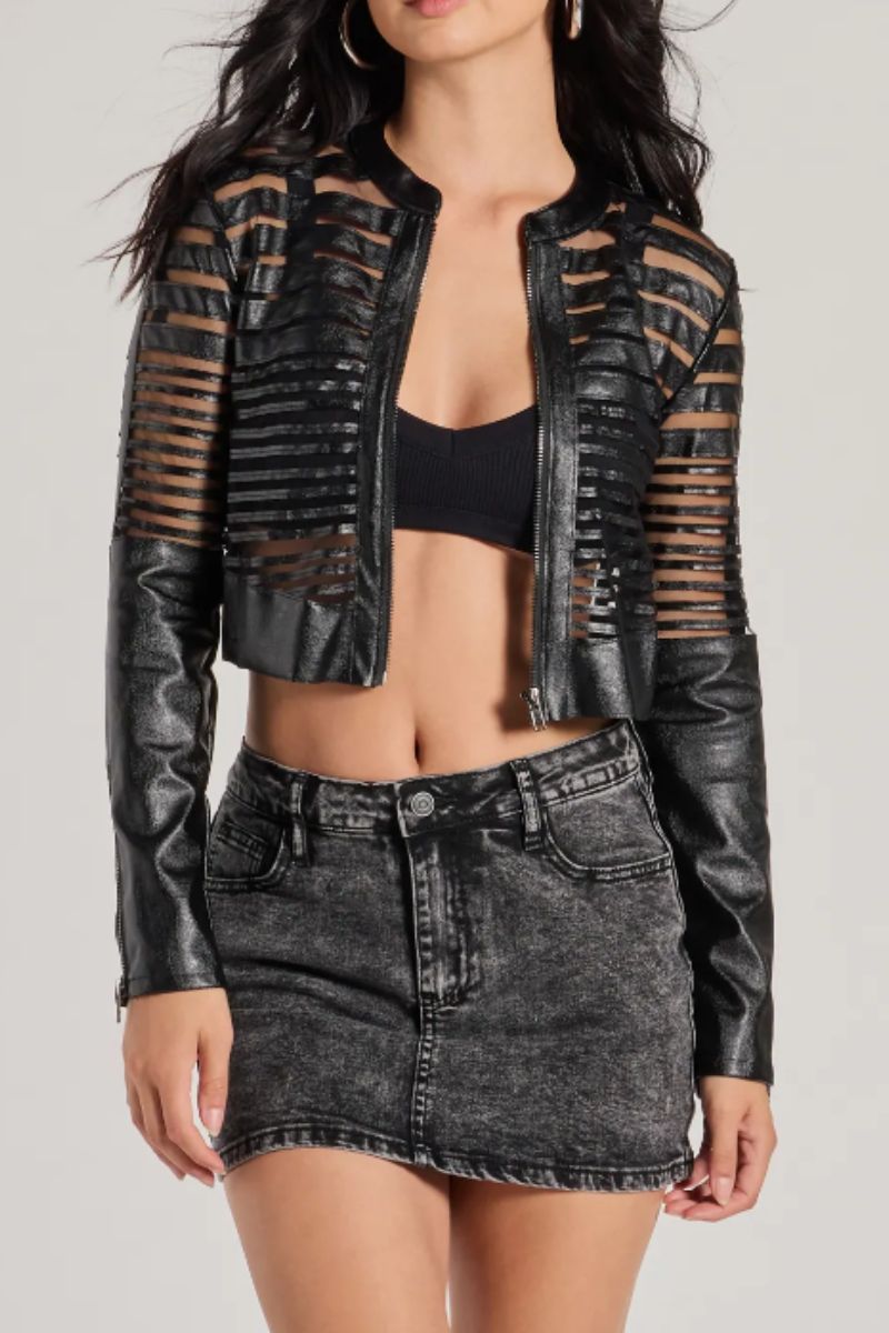 Faux Leather Striped Jacket
