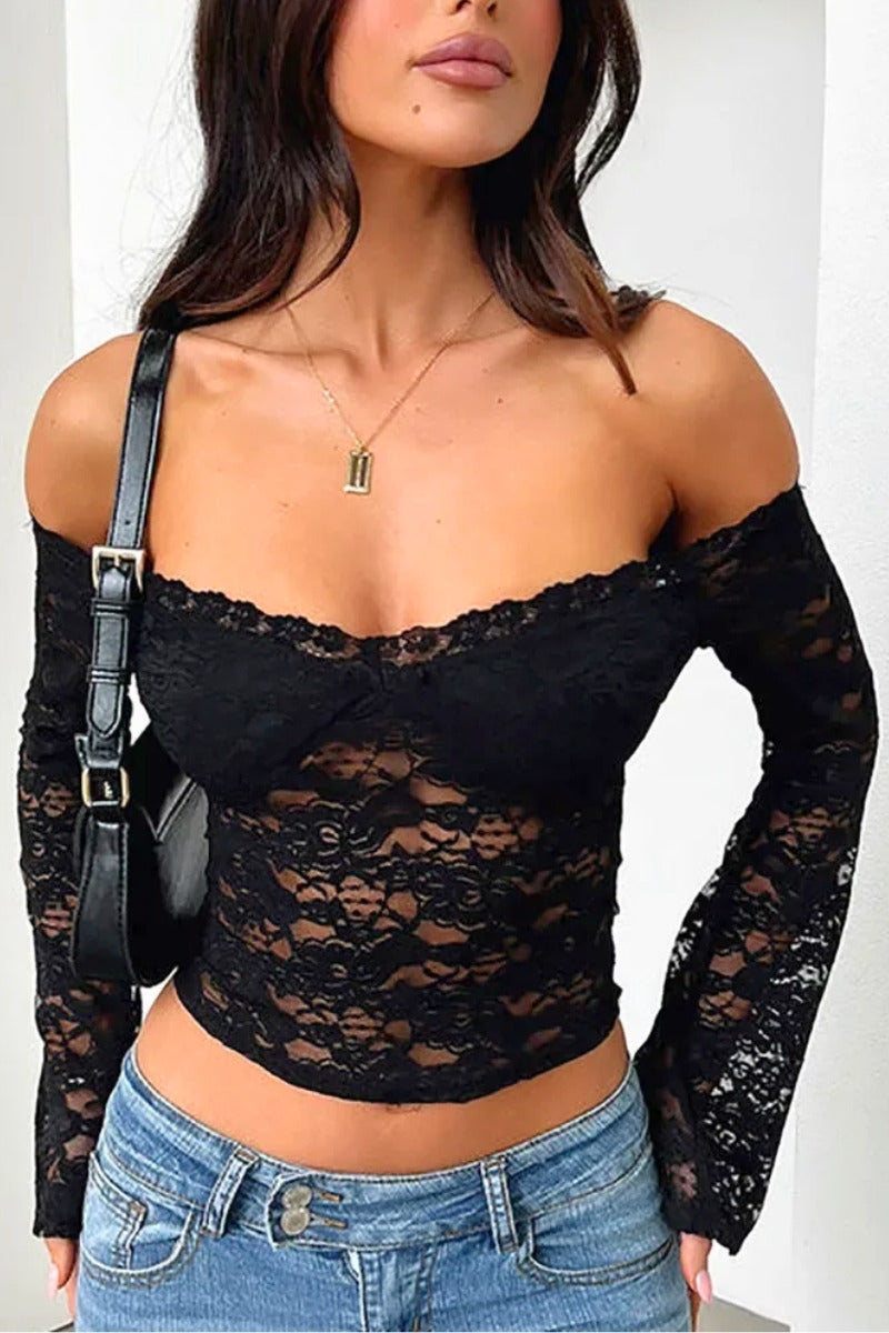 Floral Lace Off-Shoulder Corset Crop Top