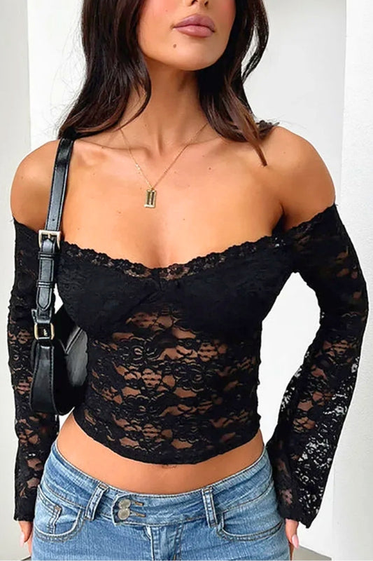Floral Lace Off-Shoulder Corset Crop Top