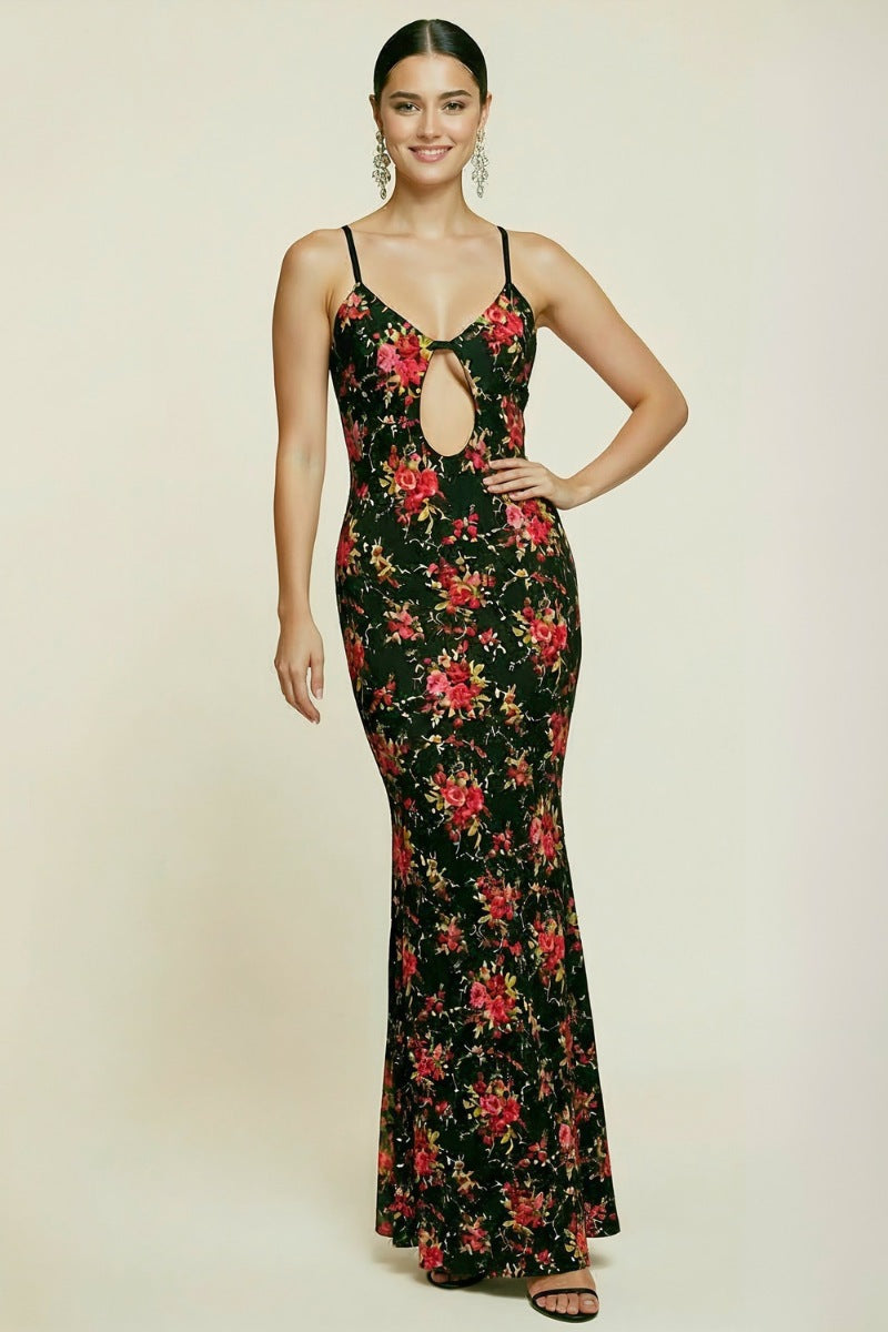 Floral Print Cut-Out Maxi Dress