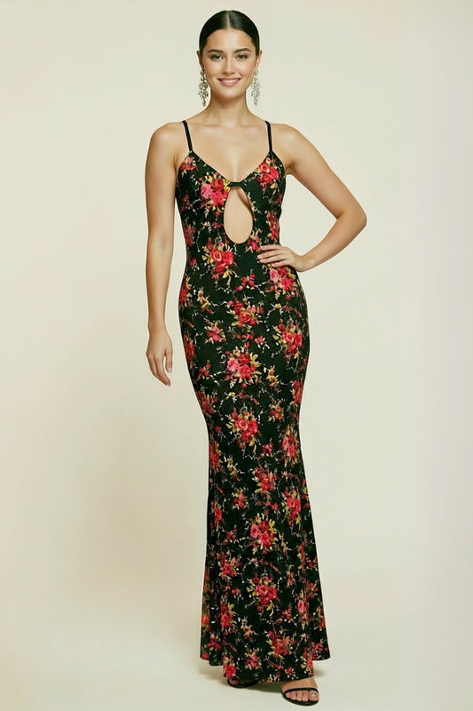 Floral Print Cut-Out Maxi Dress