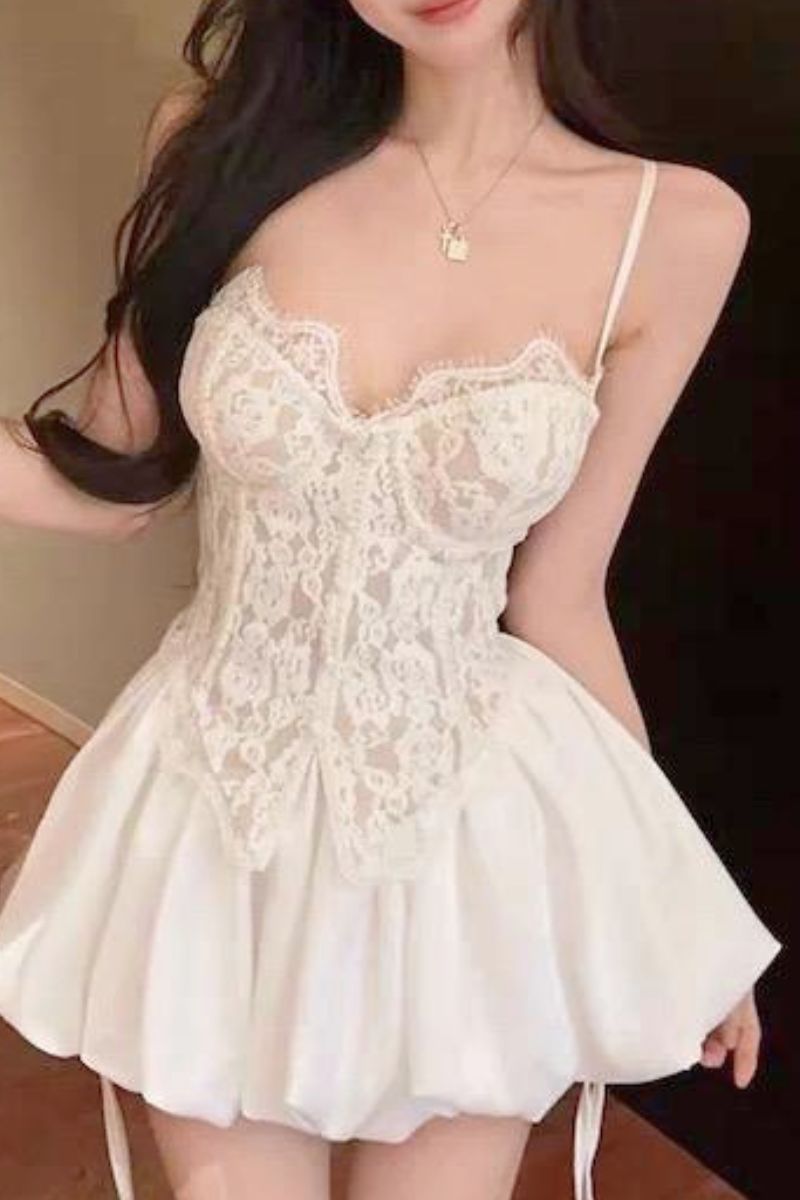 Floral Lace Smocked Back Corset Top