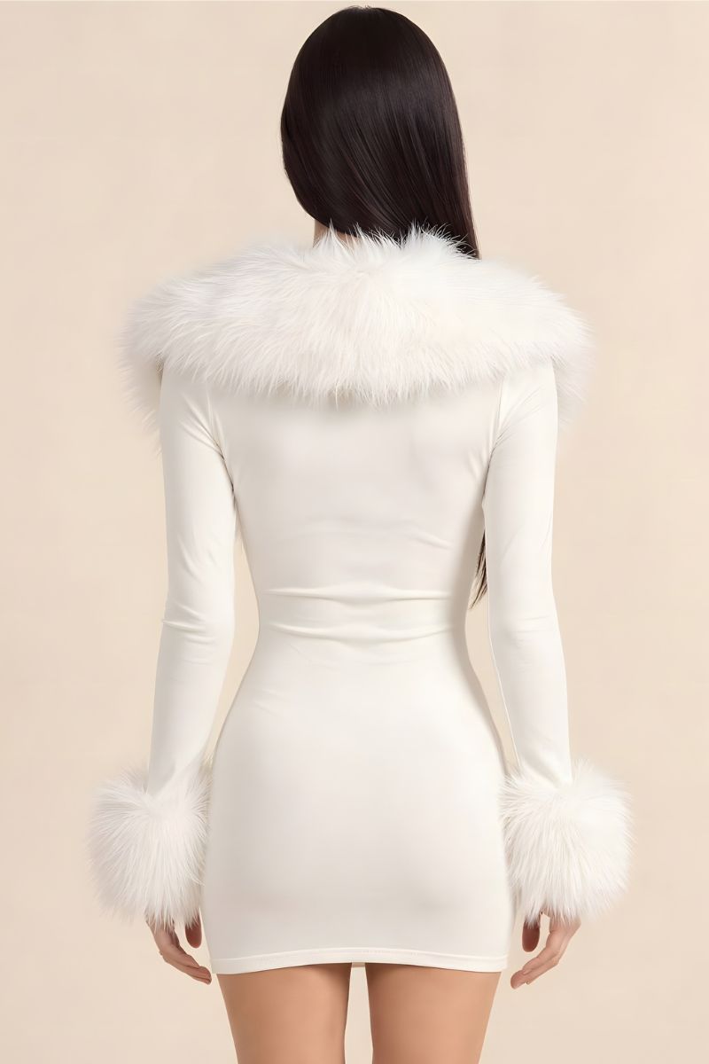 Luxe Faux Fur Plunging V-Neck Mini Dress