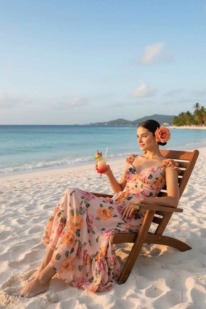 Floral Puff Sleeve Crop Top & Maxi Skirt Set