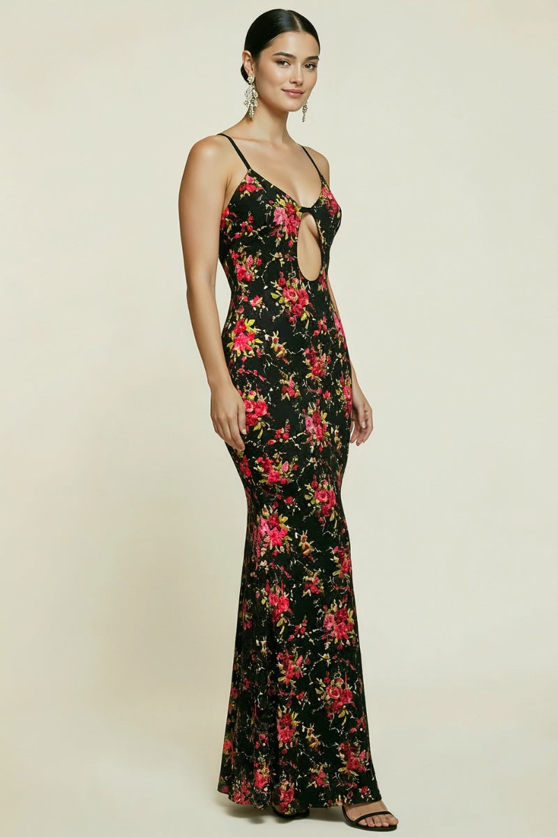Floral Print Cut-Out Maxi Dress