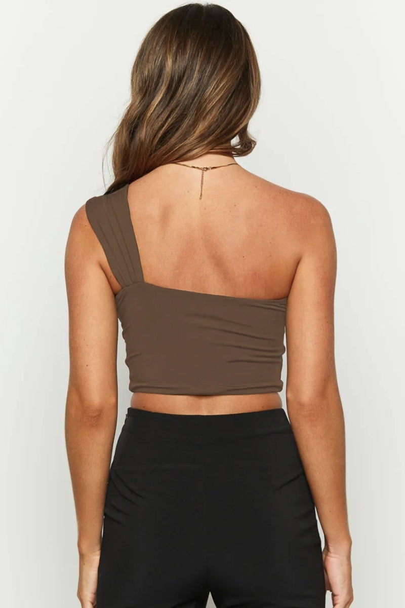 One Shoulder Twist Cutout Crop Top