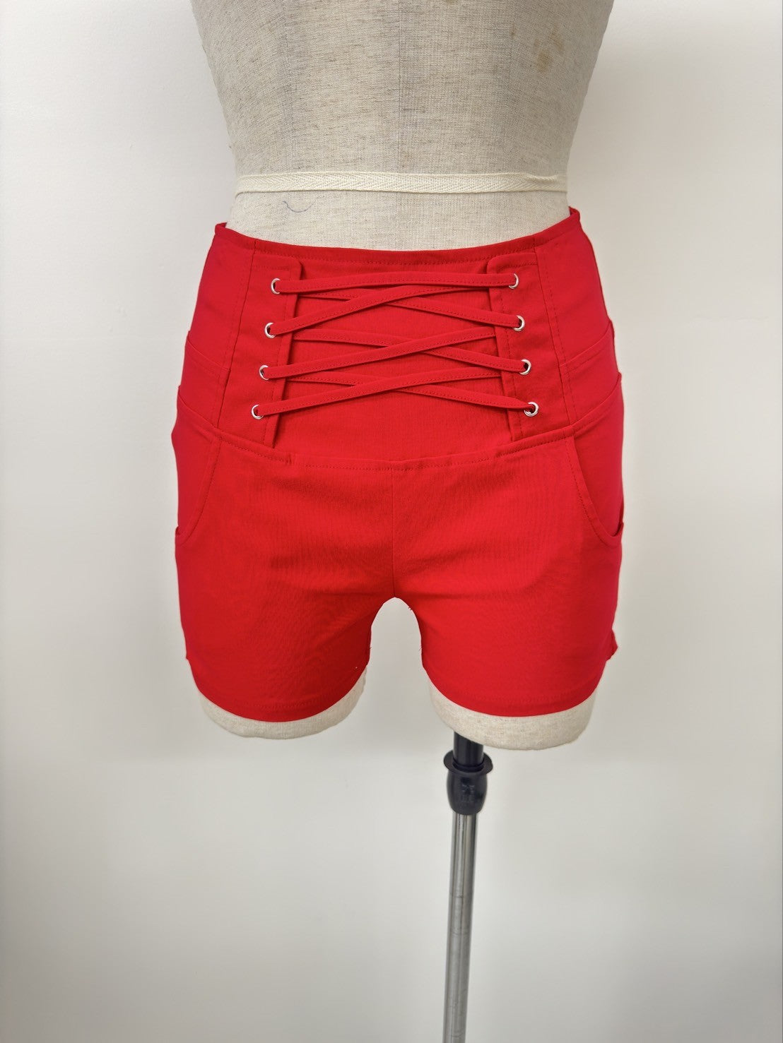 FRONT LACE UP HIGH WAISTED SHORTS