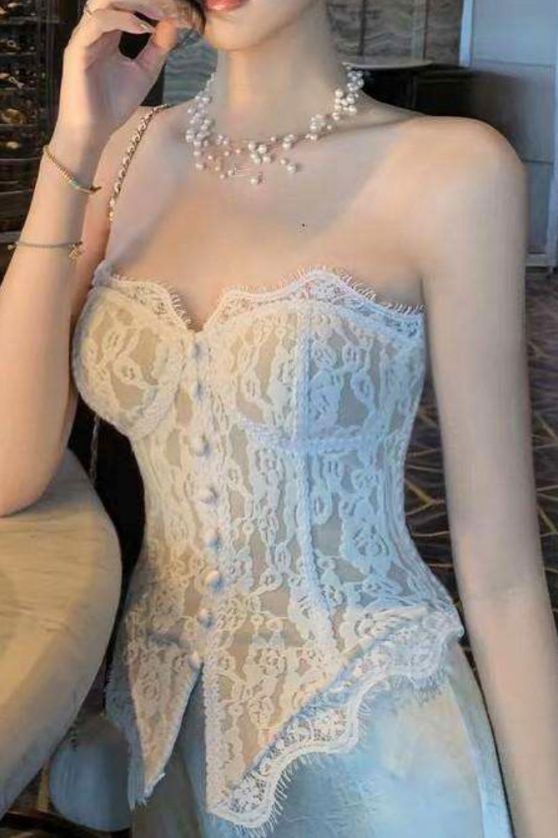 Floral Lace Smocked Back Corset Top
