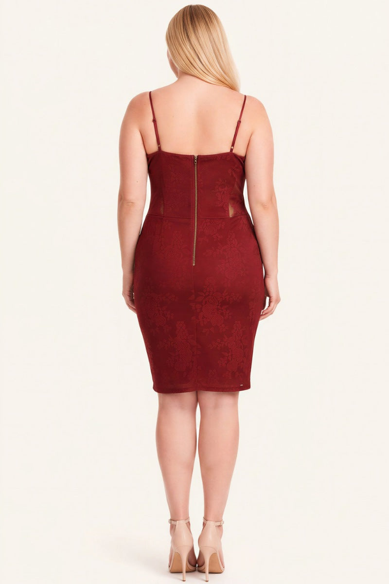 Plus Floral Lace Bustier Midi Bodycon Dress
