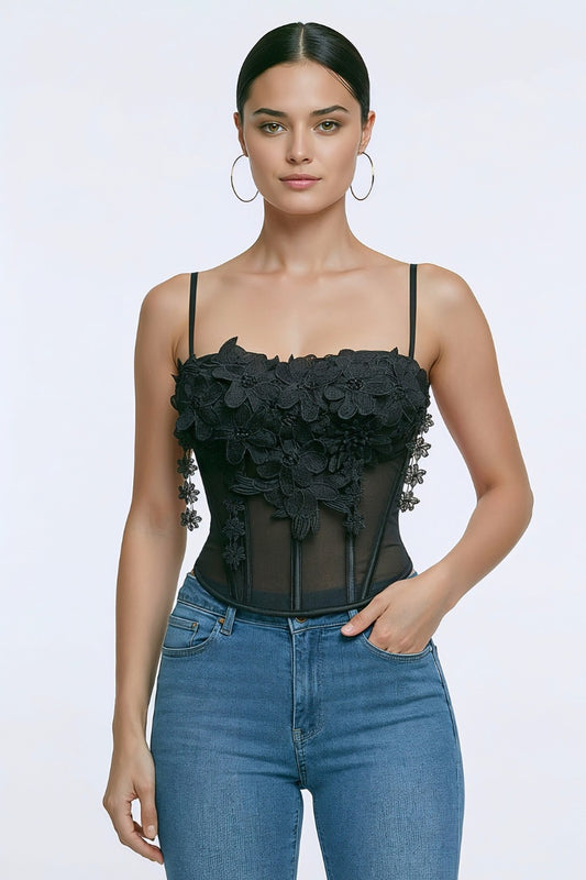 3D Floral Corset Bustier Top