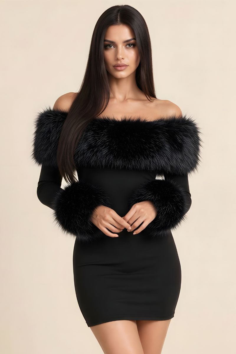 Luxe Faux Fur Off-Shoulder Mini Dress