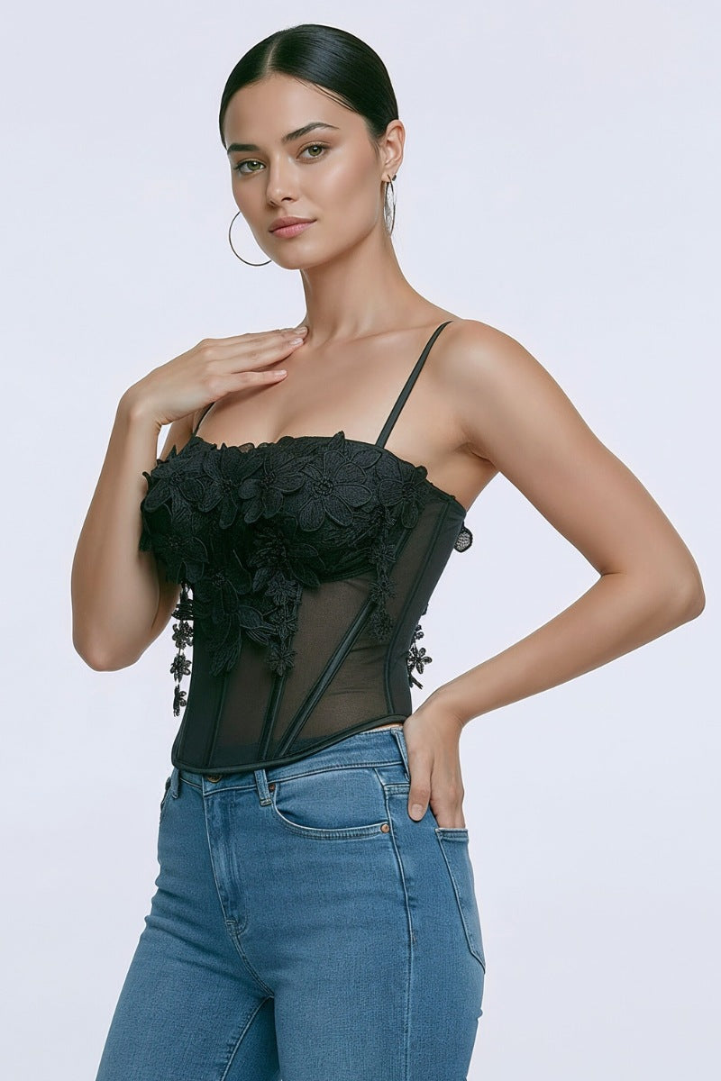 3D Floral Corset Bustier Top