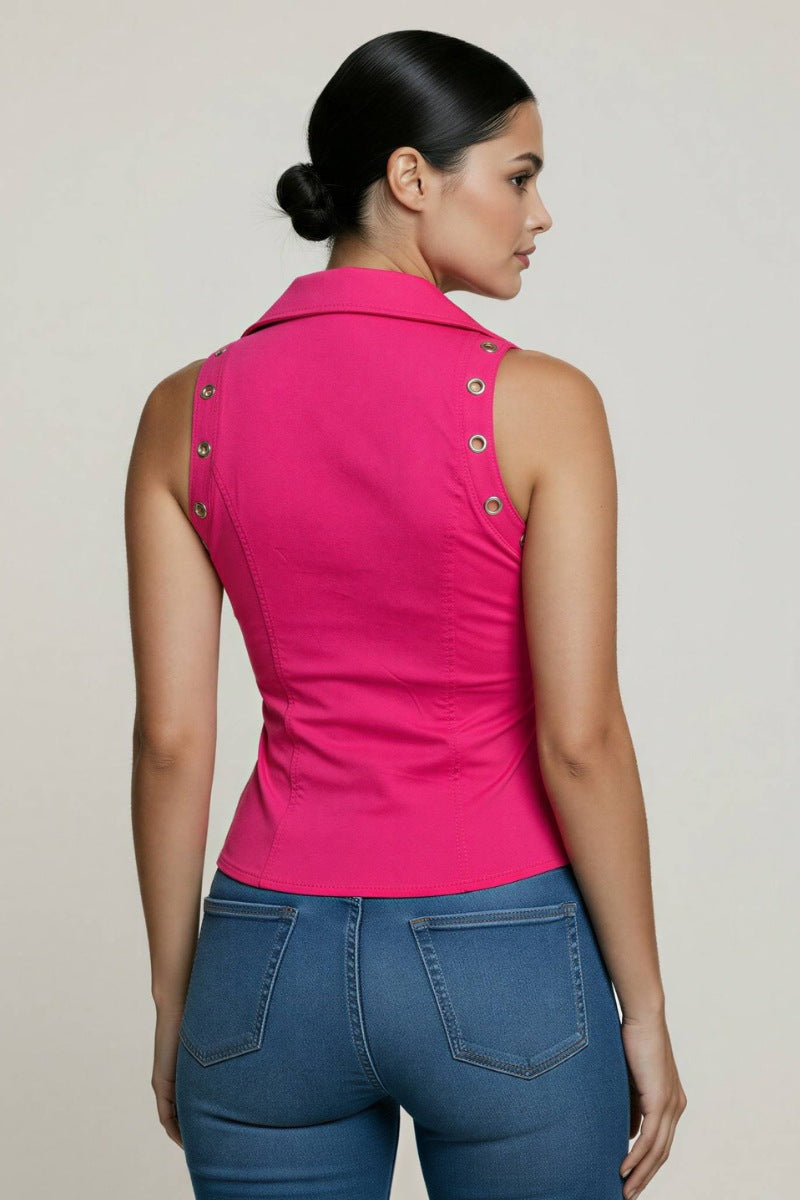 OVERSIZED COLLAR ZIPPER POINT TOP